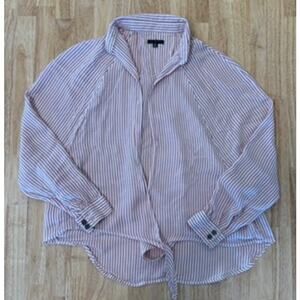 TINSEL Medium‎ Women’s Pink And White Stripe Tie-Front Long Sleeve Blouse